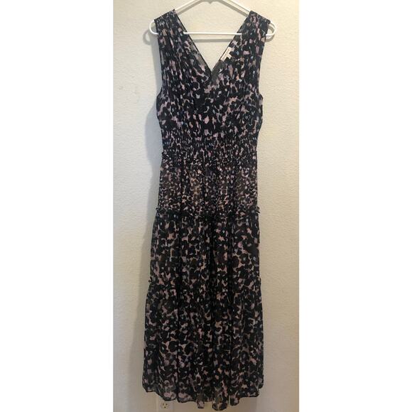 Rebecca Taylor Black Combo Oleander Leopard Print Silk Blend Maxi Dress Size 10 - Picture 2 of 6